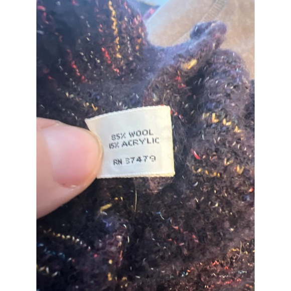 Mort Wallen size Medium wool blend plum multi color v neck sweater boxy fit - Picture 6 of 6